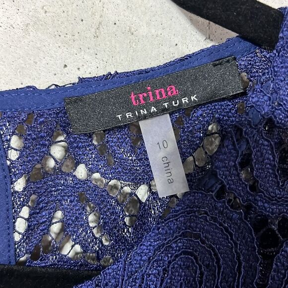 Trina Turk Lace Navy Elegant Dress Women’s Size 10 Medium Wedding Cocktail - Picture 3 of 8